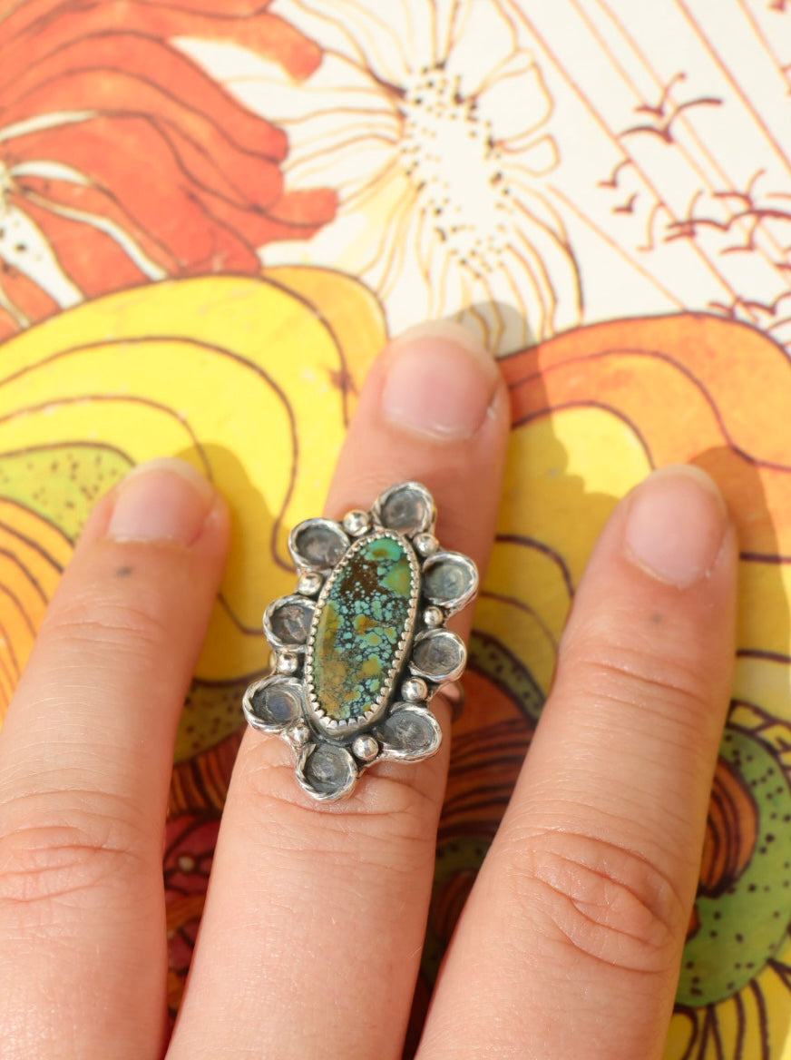 Tibetan Turquoise "Cactus Flower" Ring size 'M'