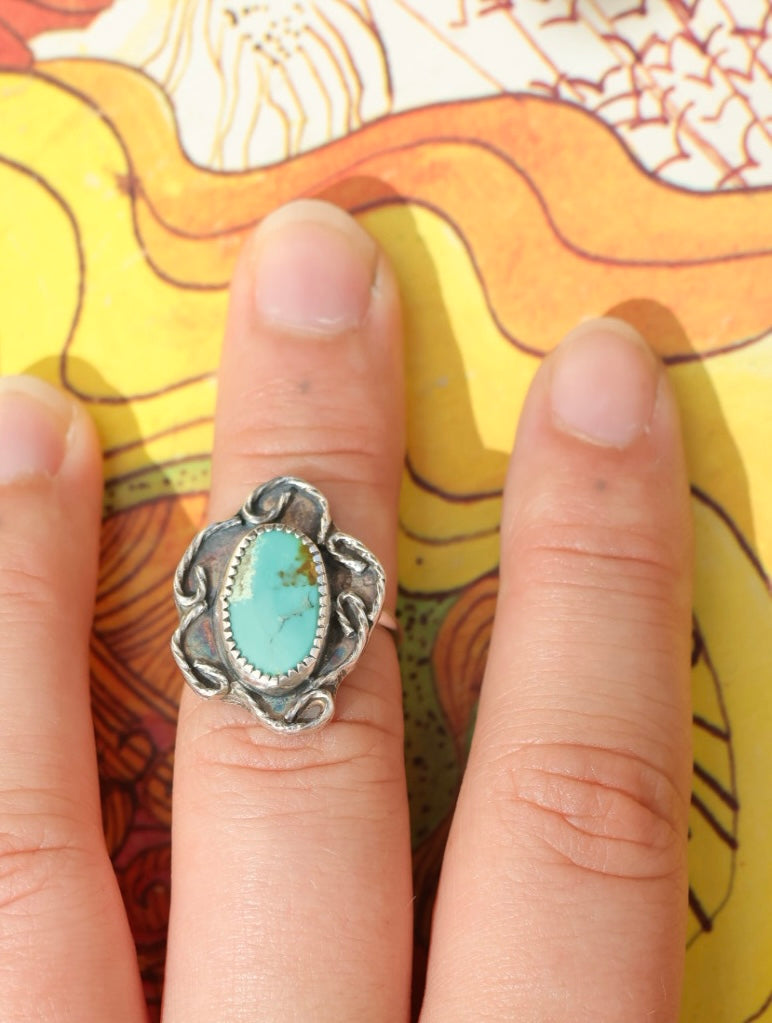 Arizona Turquoise "Cactus Flower" Ring size 'O'