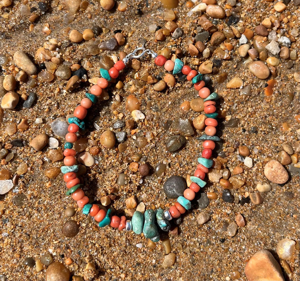 Coral and Turquoise Beaded Bracelet