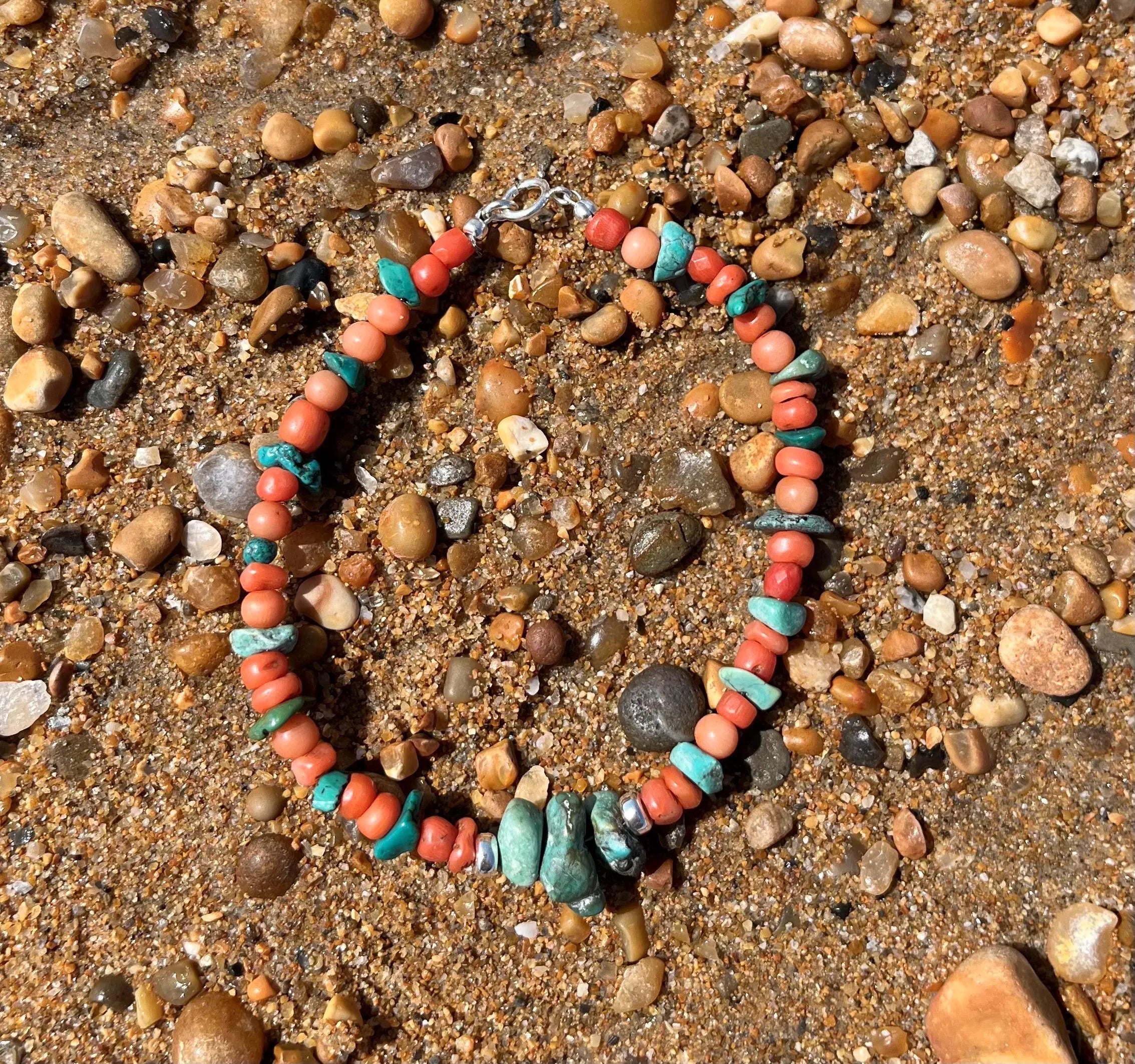 Coral and Turquoise Beaded Bracelet